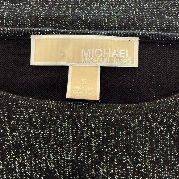 Michael Kors Metallic Shimmering Silver Long Sleeve Knit Top Size S - Picture 2 of 8